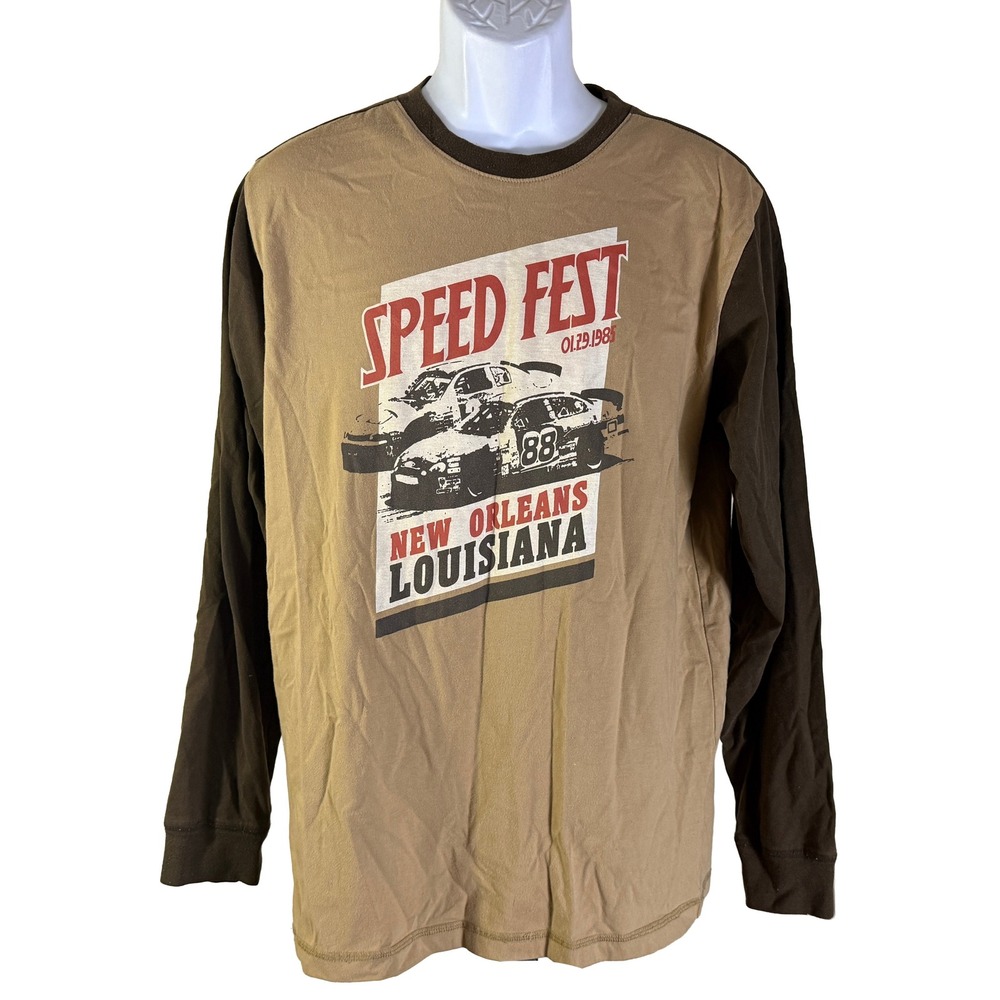 Corniche Graphic Tee Mens Medium Brown Speed Fest New Orleans Racing Long Sleeve
